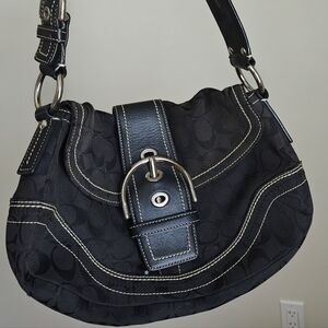 Coach Soho Flap Medium Shoulder Bag Black Signature Canvas - Y2K Vintage
